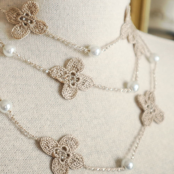 OYA crochet 120cm Lariet [CROCE Pearl] Sand Beige 第3張的照片