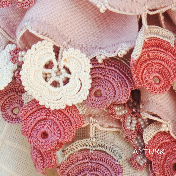 [定做]蕾絲花朵Pashmina攤位“珠寶彈簧/ 2面”淺粉紅色 第2張的照片