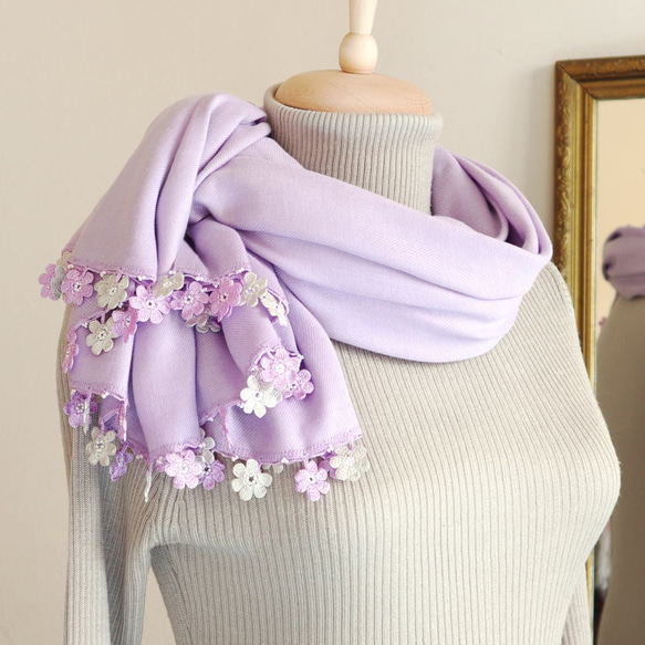 [Made to order] OYA Pashmina shawl [MARY] Lavender 第6張的照片