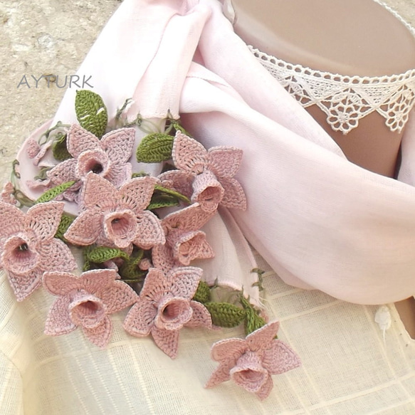 [轉賣]立體蕾絲花棉布檔“水仙花/雙面”粉粉色 第1張的照片