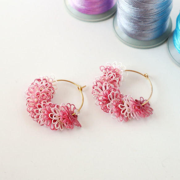 OYA Tatting lace earrings [MILEFEUILLE] Strawberry Soda 第1張的照片