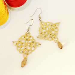 OYA Tatting lace earrings [RHOMBUS] Yellow Gold 第3張的照片