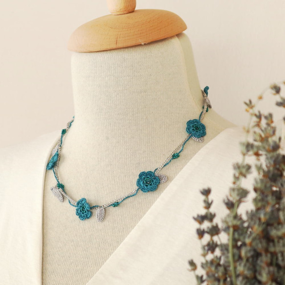 OYA crochet 45cm necklace [MARY] Aqua Blue 第1張的照片