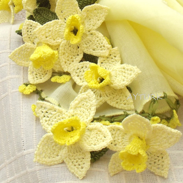 [再次上架]立體蕾絲花棉擺攤“水仙花/雙面”檸檬黃 第2張的照片