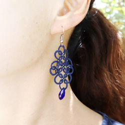 OYA tatting lace earrings [ARABESQUE] Black & Pink 第4張的照片