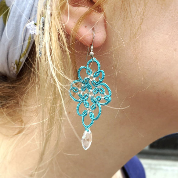 OYA tatting lace earrings [ARABESQUE] Blue Gray 第4張的照片