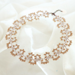 OYA Tatting lace 40cm necklace [GRACE] Beige & Gold 第4張的照片