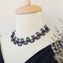 OYA Tatting lace 40cm necklace [GRACE] Smokey Black 第1張的照片