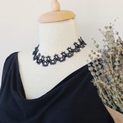 OYA Tatting lace 40cm necklace [GRACE] Smokey Black 第2張的照片