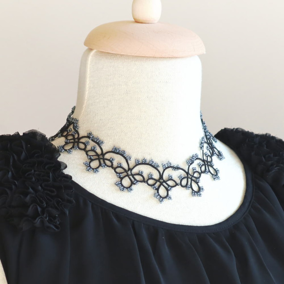 OYA Tatting lace 40cm necklace [GRACE] Smokey Black 第7張的照片