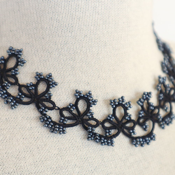 OYA Tatting lace 40cm necklace [GRACE] Smokey Black 第6張的照片