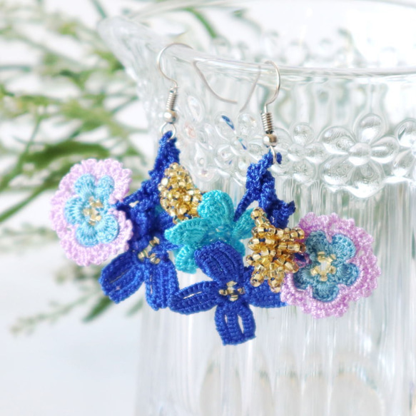 OYA crochet earrings [BIJOU] Ocean Blue 第1張的照片