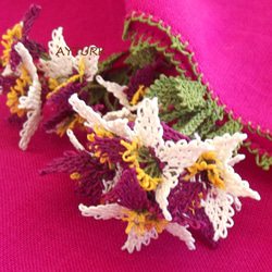 【再販】刺繍レースの小花付き　コットンストール　ベリーピンク 2枚目の画像