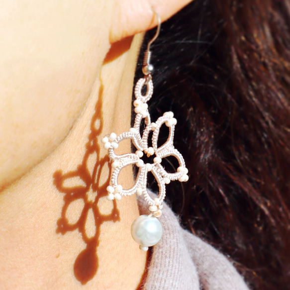 OYA Tatting lace earrings [POLARSTAR] Blue Moon 第4張的照片