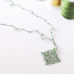 OYA Tatting lace 50cm necklace [RHOMBUS] Garden Green 第2張的照片