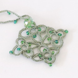 OYA Tatting lace 50cm necklace [RHOMBUS] Garden Green 第3張的照片