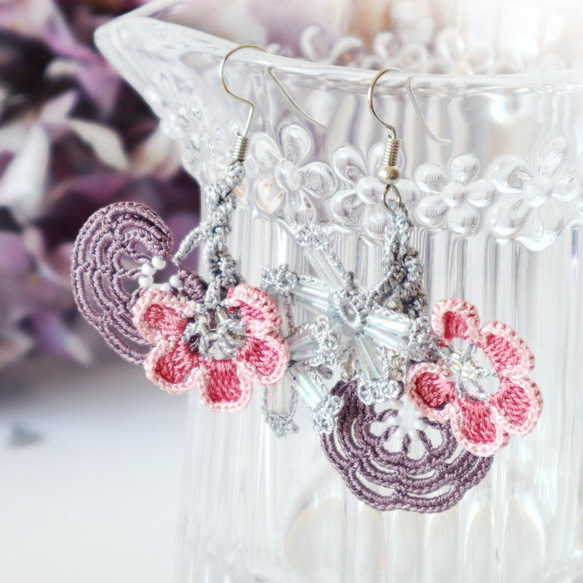 OYA crochet earrings [BIJOU] Misty Lavender 第1張的照片