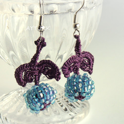 珠子和蕾絲耳環“漿果”紫色和藍色 第1張的照片