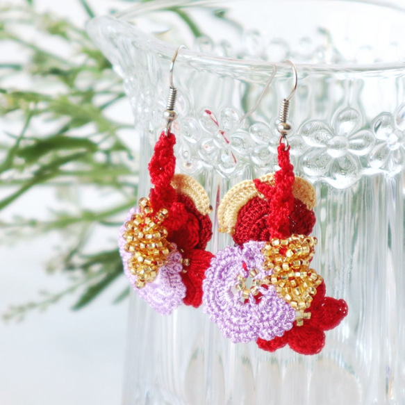 OYA crochet earrings [BIJOU] Scarlet 第1張的照片