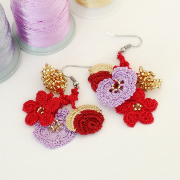 OYA crochet earrings [BIJOU] Scarlet 第2張的照片