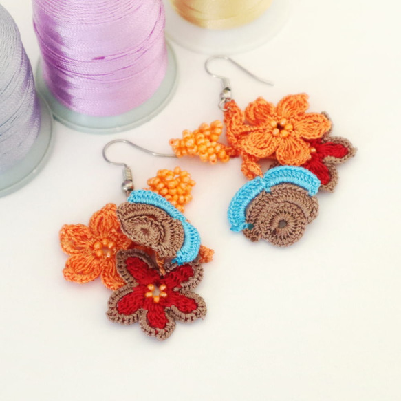 OYA crochet earrings [BIJOU] Tropical orange 第2張的照片