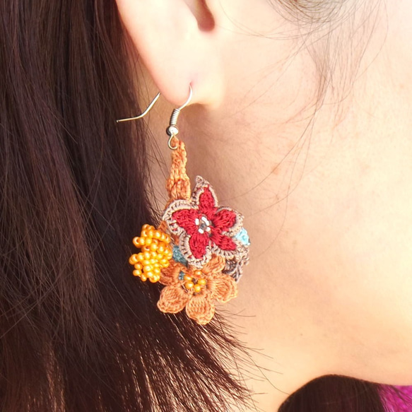 OYA crochet earrings [BIJOU] Tropical orange 第3張的照片