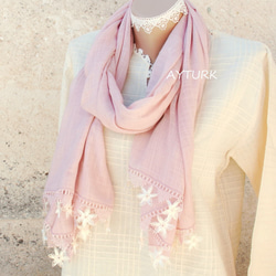 帶有蕾絲星星“ Stella / 2面” Aurora粉色的高級大幅面棉質貨攤 第4張的照片