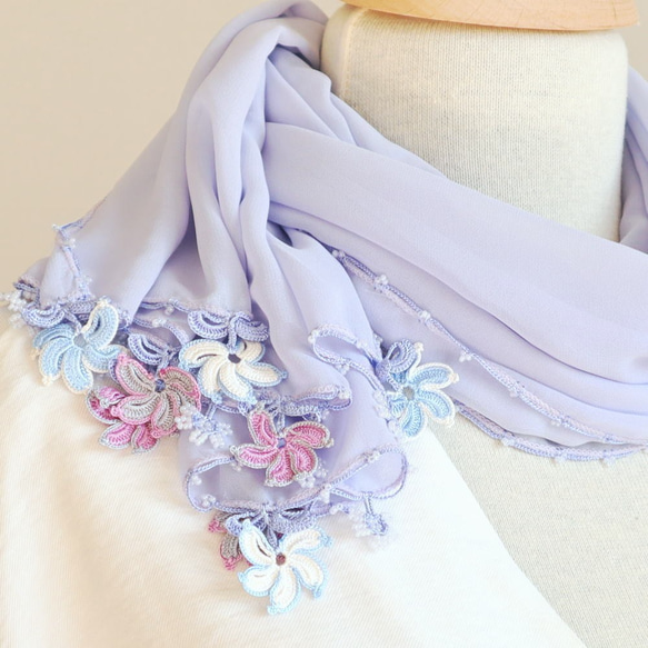 [Resale] OYA crochet chiffon shawl [WINDMILL] Pale Iris 第4張的照片