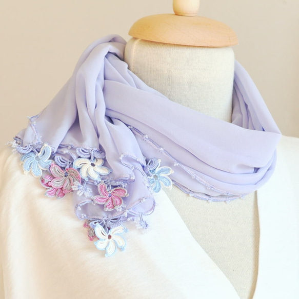 [Resale] OYA crochet chiffon shawl [WINDMILL] Pale Iris 第7張的照片