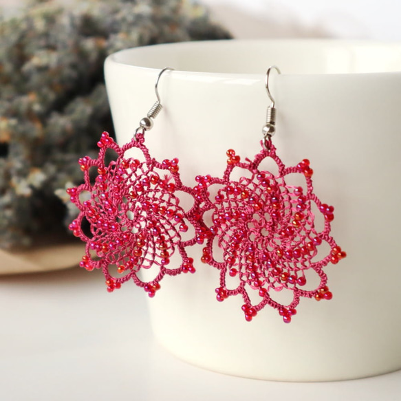 OYA Needlelace earrings [SPARKLE] Rose Pink 第1張的照片