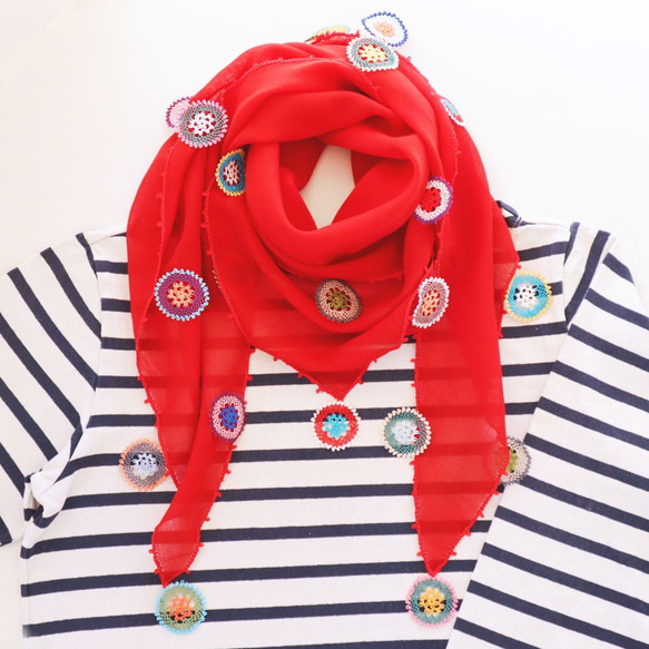 [Resale] OYA Needlelace Tringle scarf RED 第5張的照片