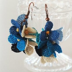 刺繡蕾絲耳環“節日”藍色搭配 第1張的照片