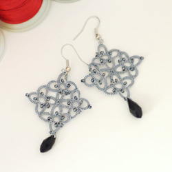 OYA Tatting lace earrings [RHOMBUS] Charcoal Gray 第2張的照片