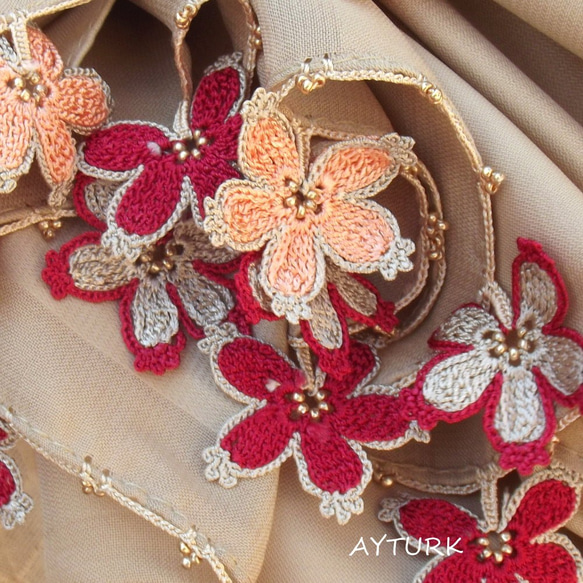 柔滑的棉質拖鞋“櫻花/ 2面”米色與蕾絲花 第2張的照片