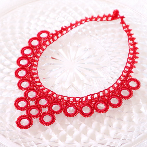 OYA crochet 47cm necklace [Bib Ring] Ruby Red 第2張的照片