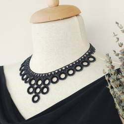 OYA crochet 47cm necklace [Bib Ring] Onyx Black 第1張的照片