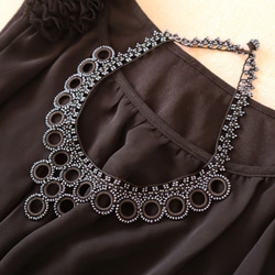 OYA crochet 47cm necklace [Bib Ring] Onyx Black 第4張的照片