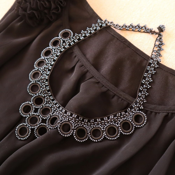 OYA crochet 47cm necklace [Bib Ring] Onyx Black 第4張的照片