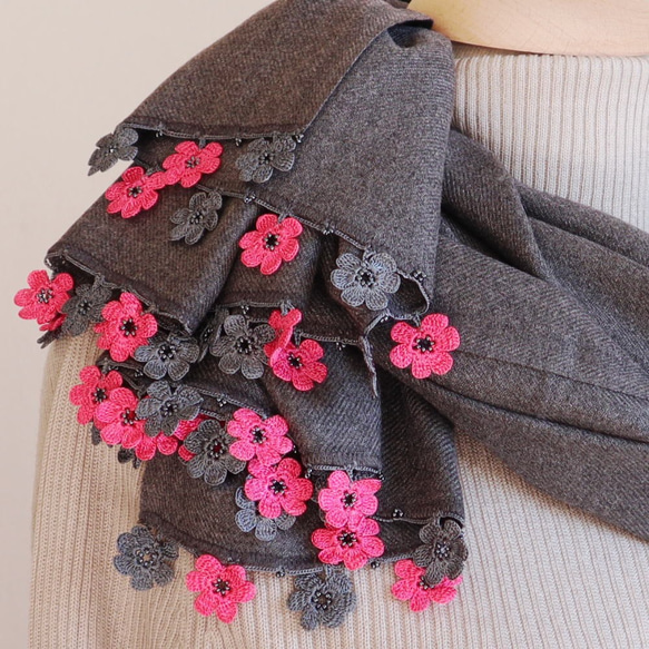 [Made to order] OYA Pashmina shawl [MARY] Charcoal Gray 第2張的照片