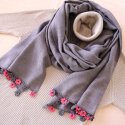 [Made to order] OYA Pashmina shawl [MARY] Charcoal Gray 第5張的照片