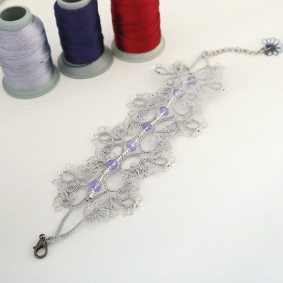 OYA Tatting lace bracelet [ROYAL] Lavender Gray 第2張的照片