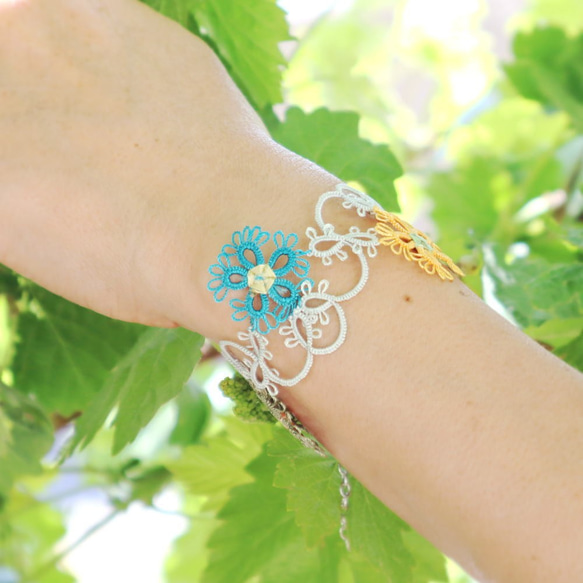 OYA Tatting lace bracelet [HANABI] Ruri 第3張的照片