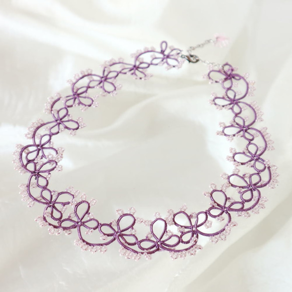 OYA Tatting lace 40cm necklace [GRACE] Romantic Mauve 第4張的照片