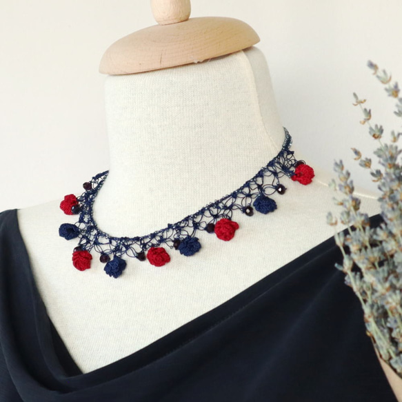 OYA crochet 45cm Necklace [ROSE Crystal] Navy & Rose 第1張的照片