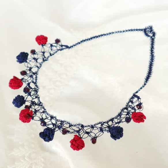 OYA crochet 45cm Necklace [ROSE Crystal] Navy & Rose 第2張的照片