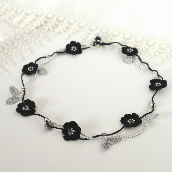 OYA crochet 45cm necklace [MARY] Black & Silver 第2張的照片