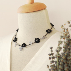 OYA crochet 45cm necklace [MARY] Black & Silver 第1張的照片