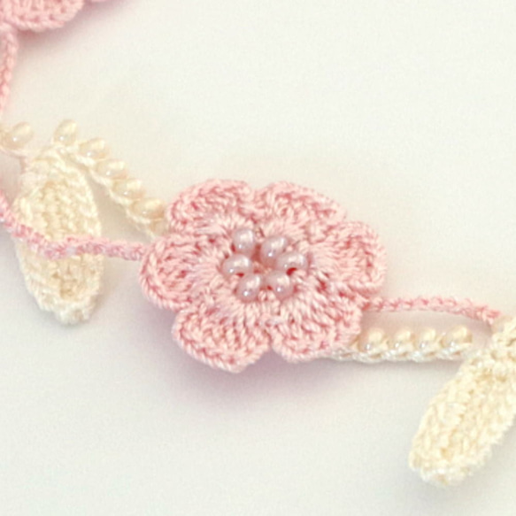 OYA crochet Bracelet [MARY] Baby Pink 第3張的照片