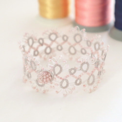 縫製蕾絲手鍊“蕾絲”霧粉色 第1張的照片