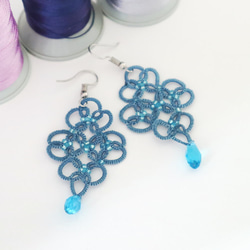 OYA tatting lace earrings [ARABESQUE] Winter sky 第2張的照片